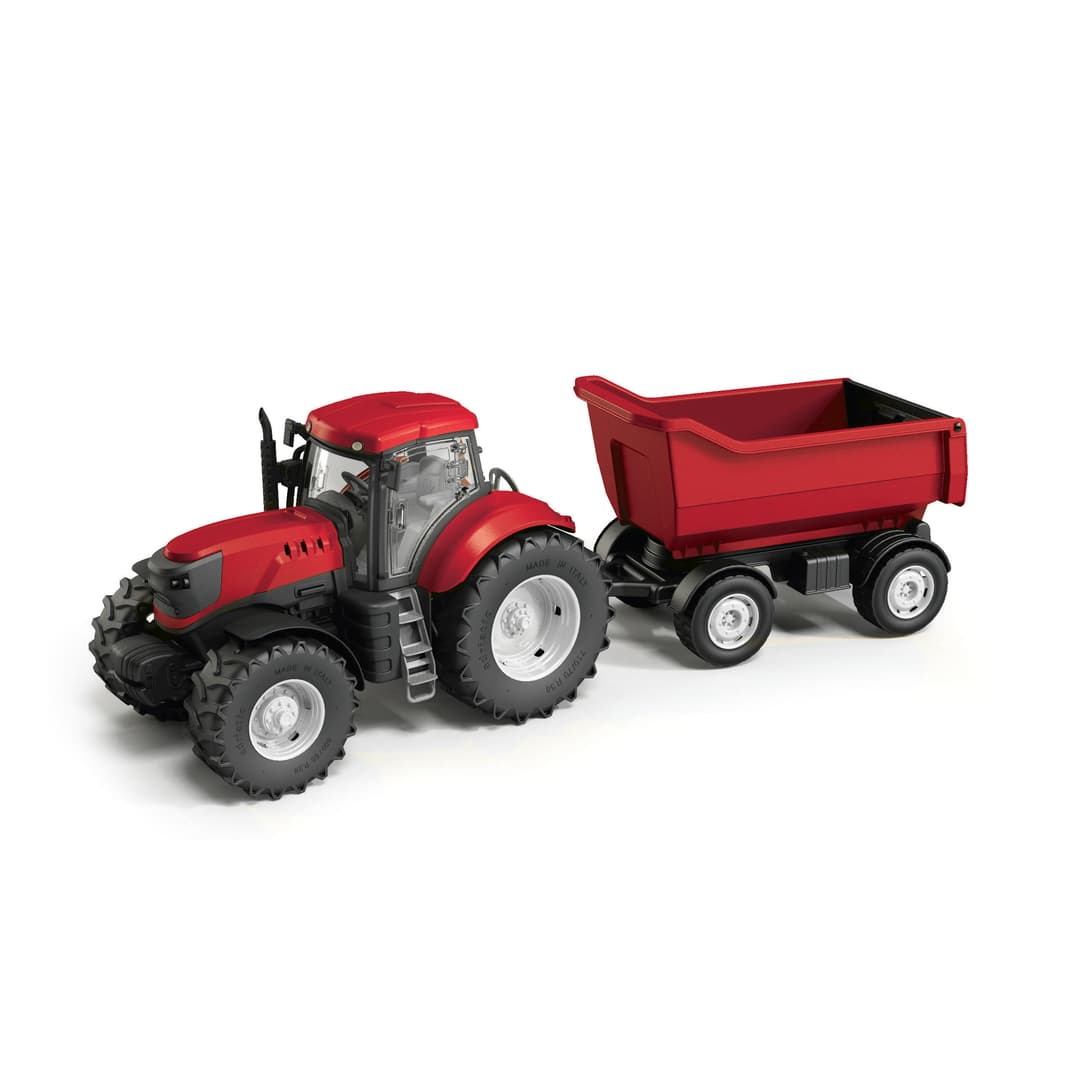 Piros traktor utánfutóval